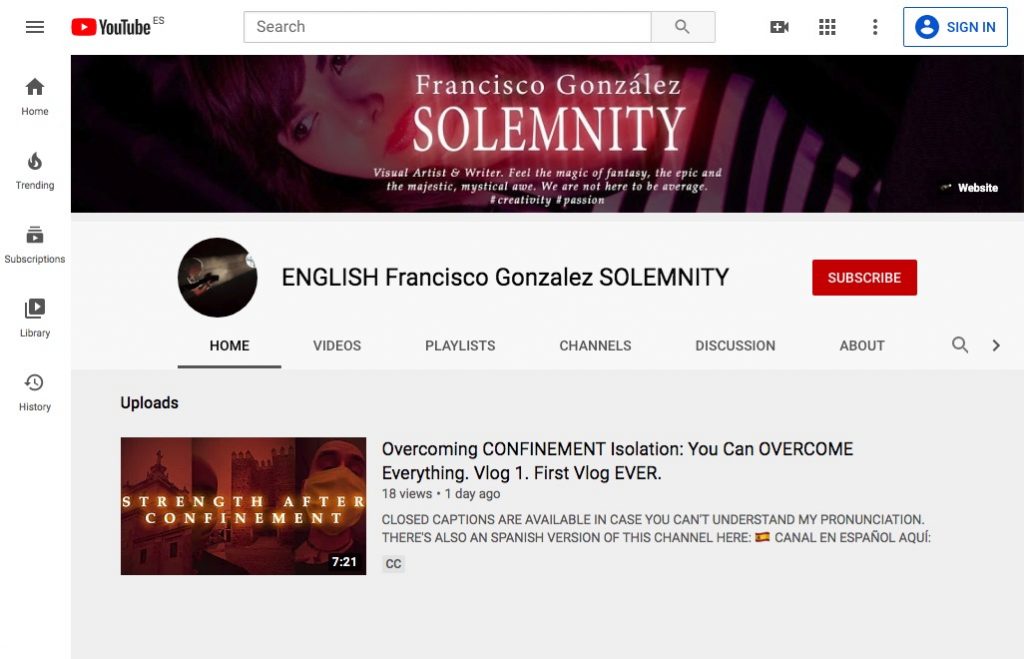 Página principal del canal ENGLISH Francisco González SOLEMNITY